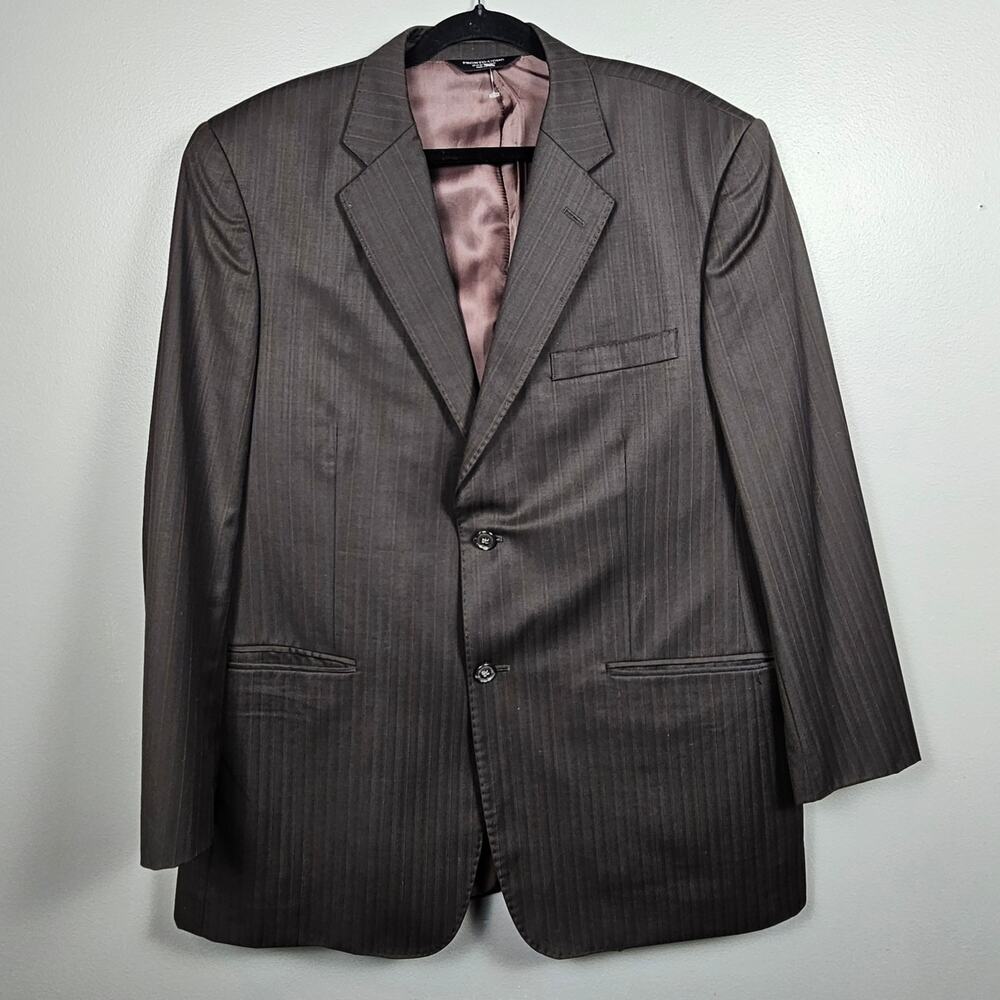 Pronto Uomo Couture 43R Wool Pinstripe Suit‎ Jacket Blazer Brown Classic